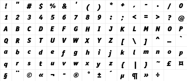 OfficinaSansBlackC Italic  glyph index