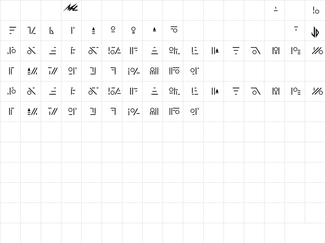 Fabrini Bold  glyph index