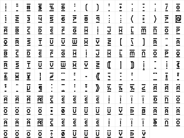 Barcade Condensed Condensed  glyph index