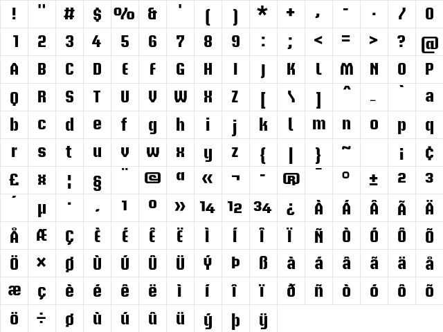 Briem Akademi Std Bold  glyph index