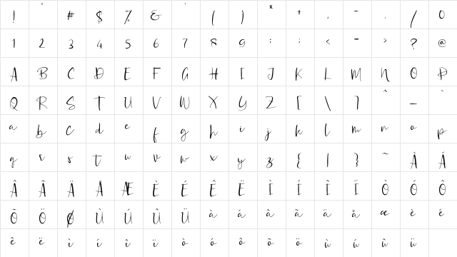 Rossetta Regular  glyph index