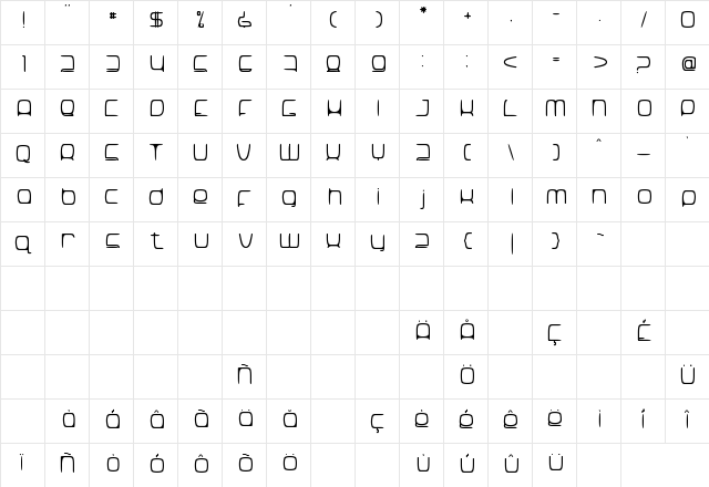 SNORG_002 Regular  glyph index