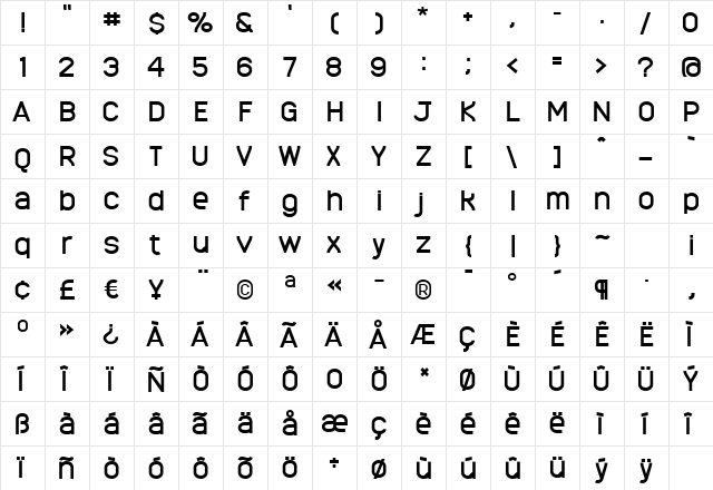 MonarkRegular Regular  glyph index