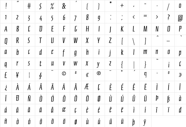 FFNewberlin Regular  glyph index