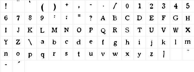 Old newspaper font Regular  glyph index