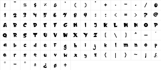 LOVELY HEART Regular  glyph index