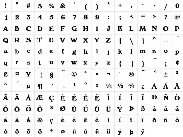 Windsor Antique D Bold  glyph index