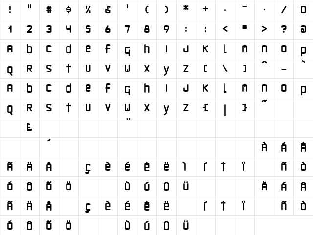 Sputnik Regular  glyph index