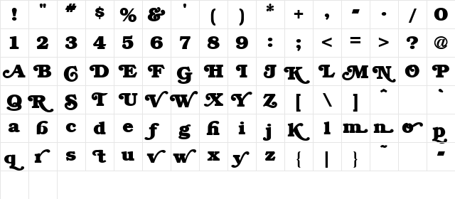 BRYANT Regular  glyph index