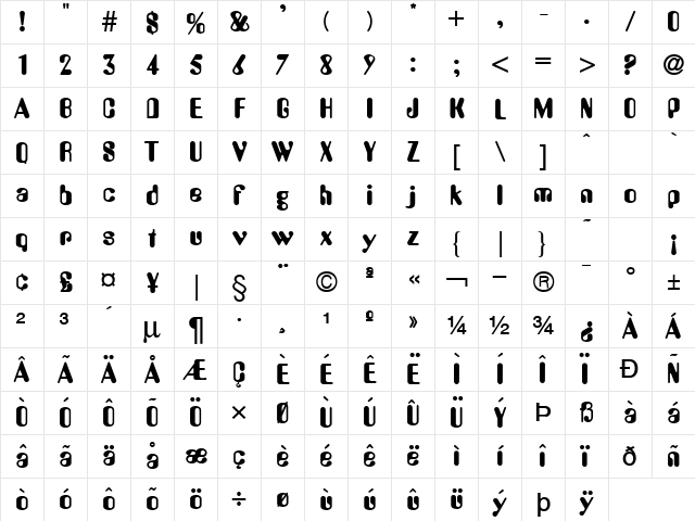 Amos Bold  glyph index