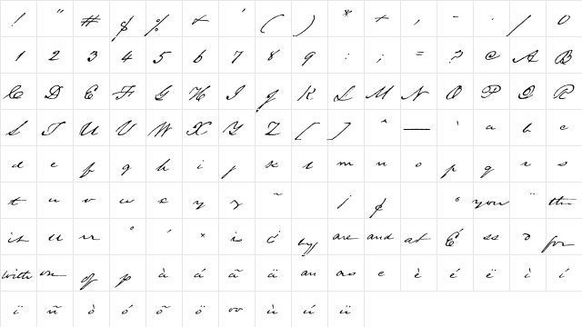 Texas Hero Regular  glyph index