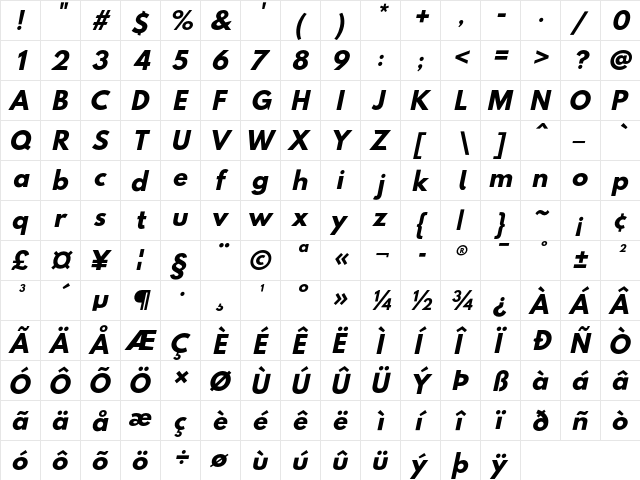 Hussar BdOblTwo  glyph index