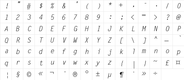MetronomC Italic  glyph index