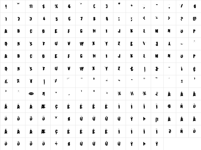 Earthshake Regular  glyph index