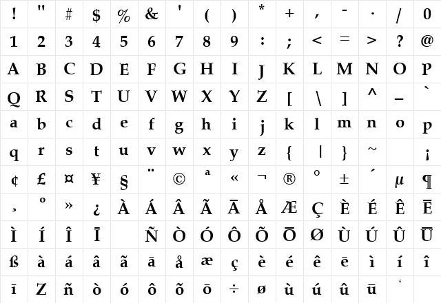 HI Piilani Bold Regular  glyph index