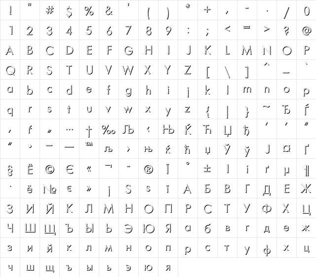 FuturaFuturisVolumeC Regular  glyph index