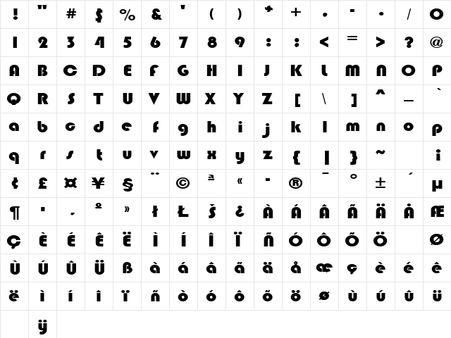 BRINLEC Regular  glyph index