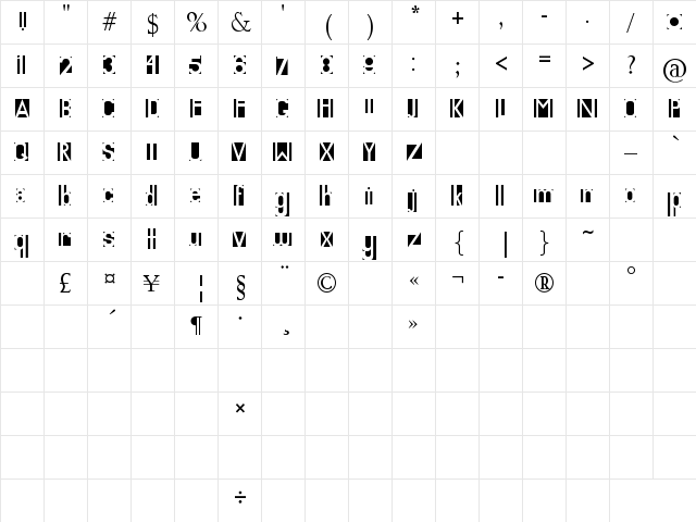 Knockout Regular  glyph index