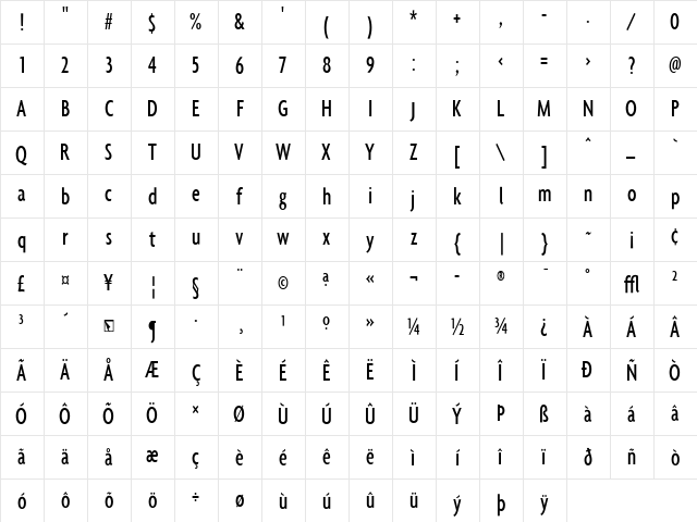 Agenda MediumExtraCondensed  glyph index