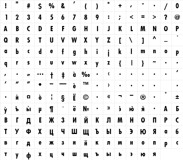 GermanCondensed Bold  glyph index