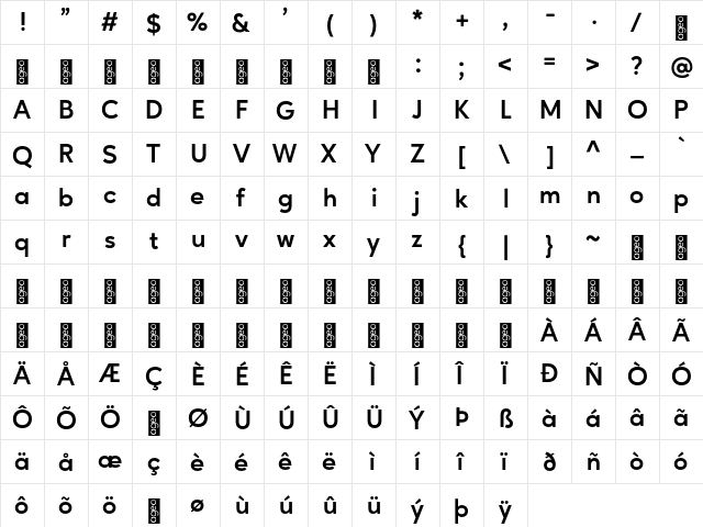 Ageo Personal Use Bold  glyph index