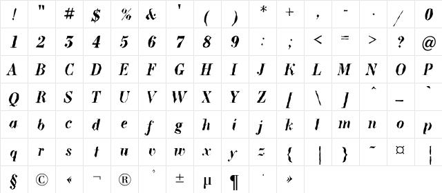 a_BodoniNovaBrk BoldItalic  glyph index