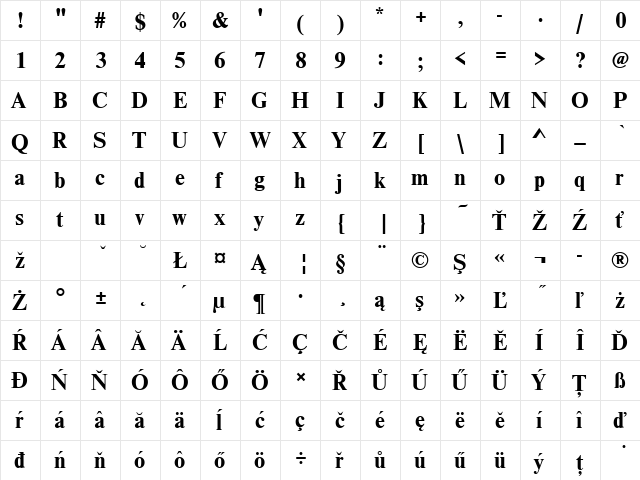 NimbusRomDEE Bold  glyph index