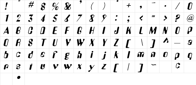 AlienEye Oblique  glyph index