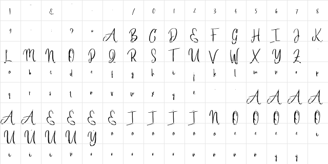 alleiyana Regular  glyph index