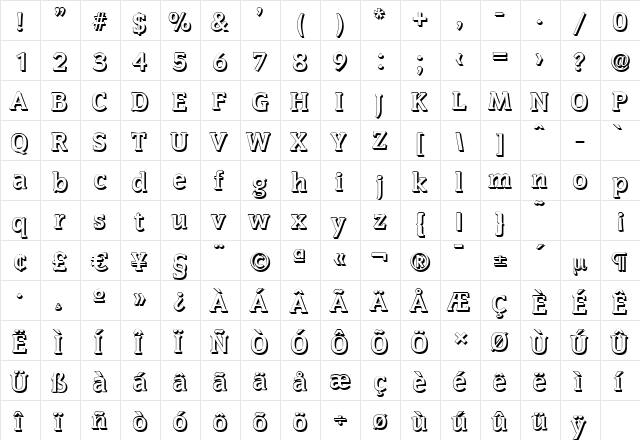 CongressShadow Bold  glyph index
