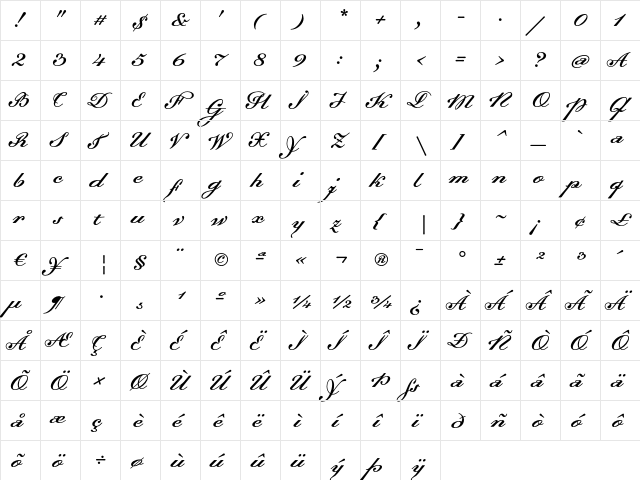 Dalliance Regular  glyph index