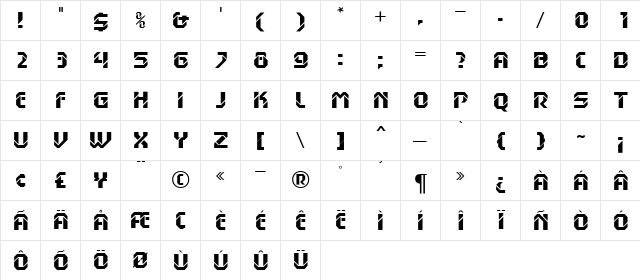 Hansson Stencil MN Bold  glyph index