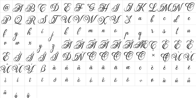 Madelican Regular  glyph index