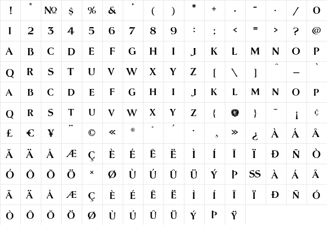 LHF Lakeside Regular 1 Regular  glyph index