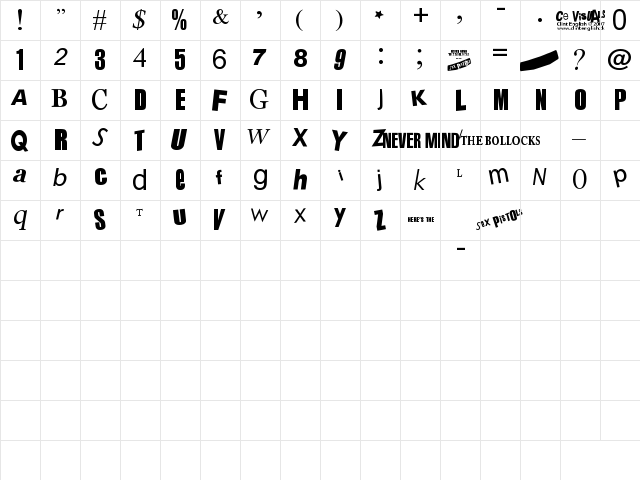 Sex Pistols Regular  glyph index