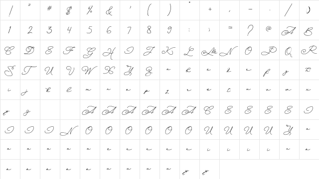 Budapest Girl Regular  glyph index