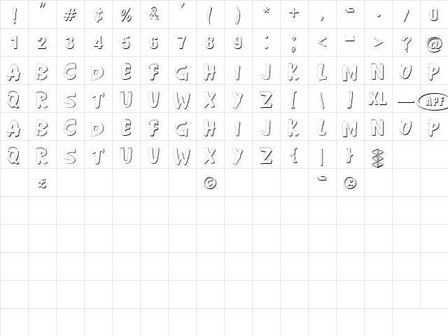 Anderson Fireball XL5 Shadow Regular  glyph index