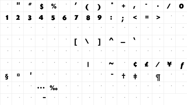ExtensionExtraBoldTab Regular  glyph index