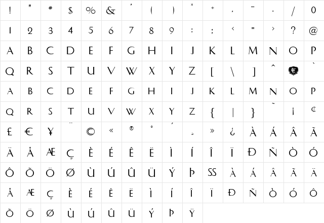 LHF Charlotte Regular  glyph index