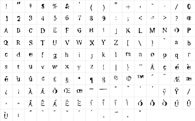 Waste Regular  glyph index