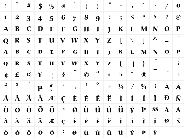 Alcuin Becker Caps Ext Bold Regular  glyph index