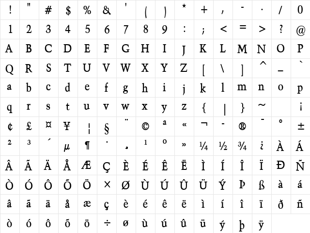 Congo-Condensed Bold  glyph index