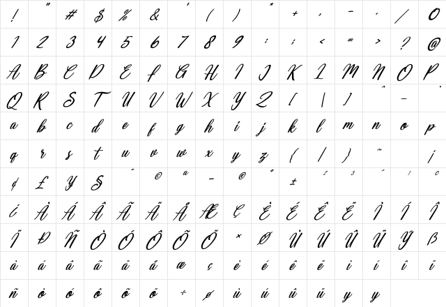 Deallisa Italic Italic  glyph index