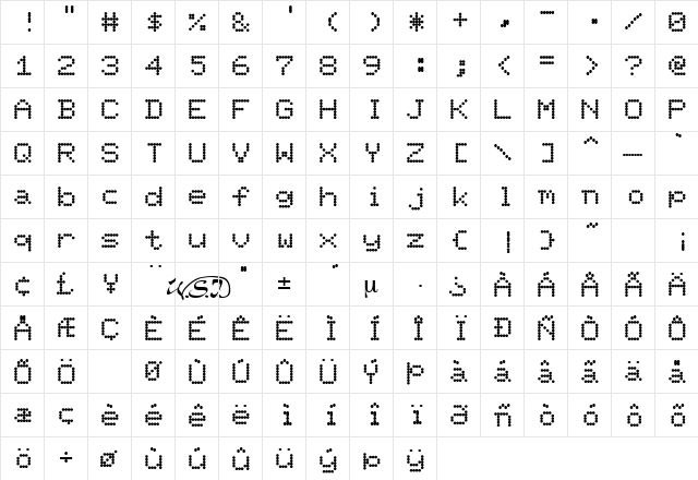 Pixel Regular  glyph index