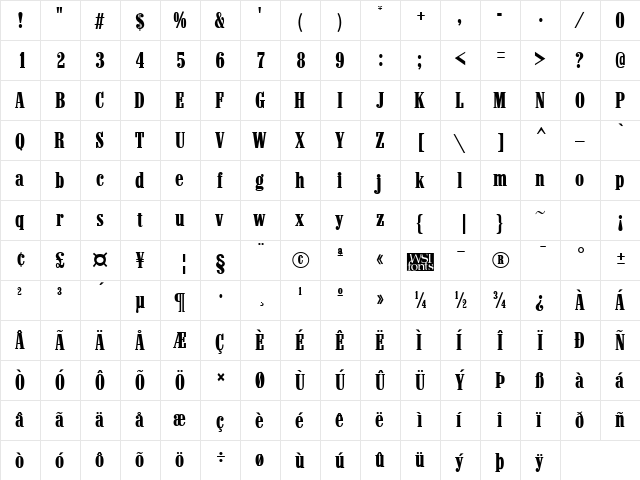 Marlboro Regular  glyph index