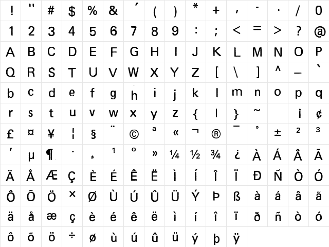 Univers Else Regular  glyph index