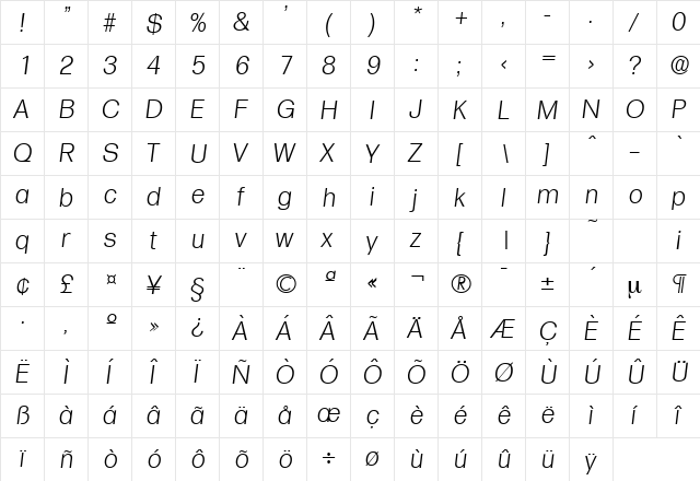 Formula-Serial-Light RegularItalic  glyph index