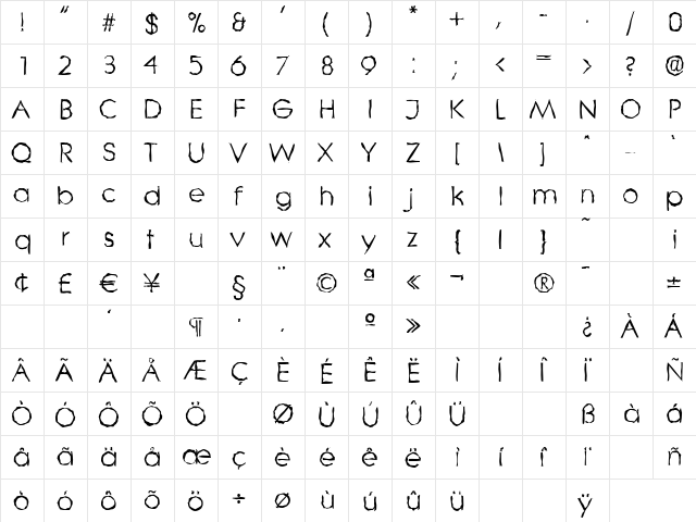 LiteraRandom Regular  glyph index
