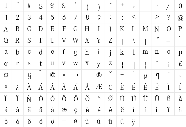Corporate A BQ Light  glyph index