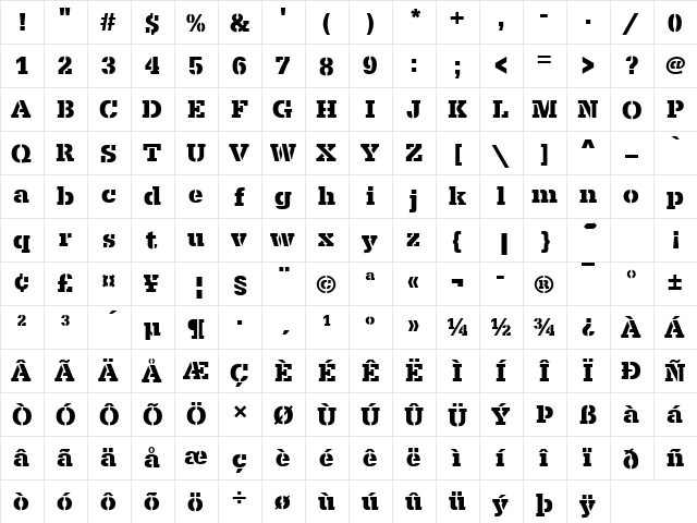 URWSarandibSteDBol Regular  glyph index